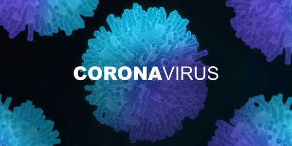 Макроиллюстрация с клетками респираторного гриппа и словом CORONAVIRUS, черный фон — стоковое фото