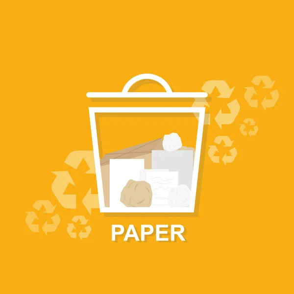 Gestão de resíduos. Lixeira cheia de lixo de papel em fundo laranja, ilustração criativa — Fotografia de Stock