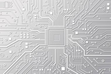 Dijital teknoloji. Arka plan olarak elektronik ana kartın üst görüntüsü. Görüntü