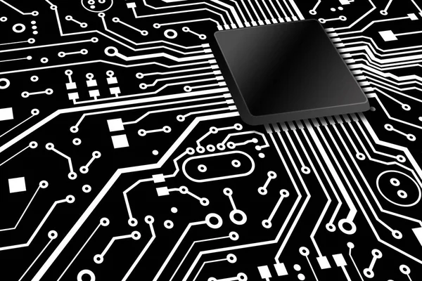 Black and white microcircuit illustration. Empty space for design on microchip — Stock Photo, Image