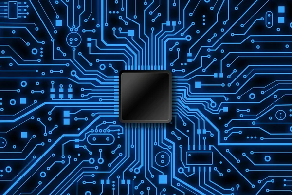 Overhead view of electronic microcircuit and microchip with blank space for design. Illustration — Stock Photo, Image