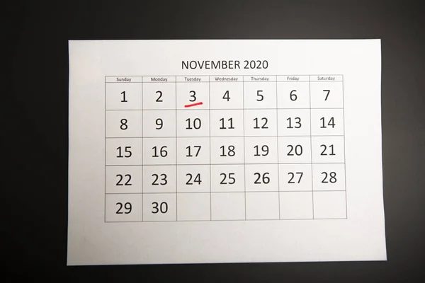 3 of November, USA elections 2020 concept. Calendar reminder