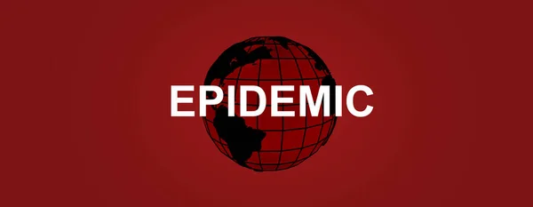 Wereldwijde verspreiding van het coronavirus. Planeet Aarde en woord EPIDEMIC op rode achtergrond, illustratie. Panorama — Stockfoto