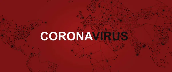 Wabah infeksi virus. Word CORONAVIRUS di latar belakang merah, ilustrasi. Panorama — Stok Foto