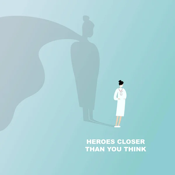 Koronavirüse karşı savaşıyorum. Doktor, süper kahramanın gölgesini renk arkaplanına, yaratıcı illüstrasyonuna yansıtıyor — Stok fotoğraf