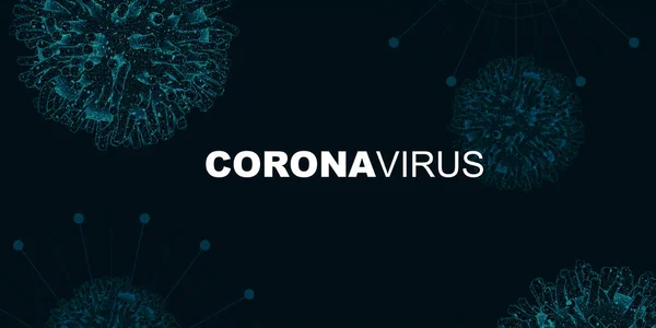 Ilustração 3D com palavra CORONAVIRUS e fechamento microscópico de células infecciosas — Fotografia de Stock