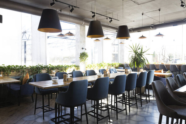 Cafe interior with soft places for rest without people