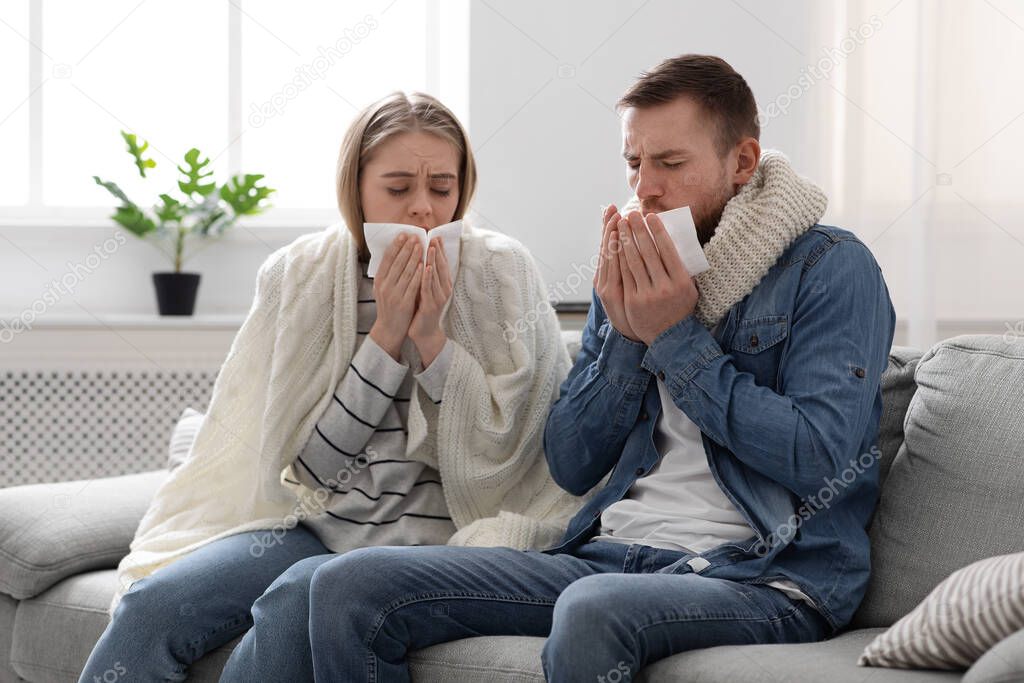 Sick spouses coughing at home, self-isolate together