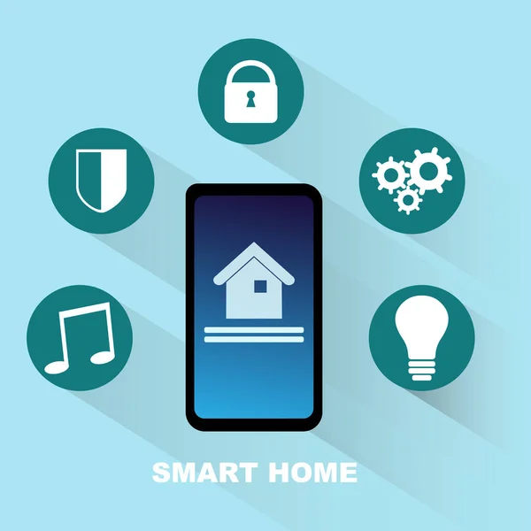 Smart Home Steuerungskonzept. Handy mit Symbolen auf blau — Stockfoto