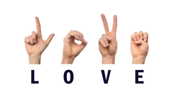 Woord liefde vinger spellen in Amerikaanse gebarentaal ASL — Stockfoto