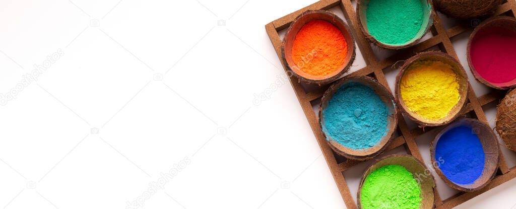 Bright paint in coconut shell for Holi