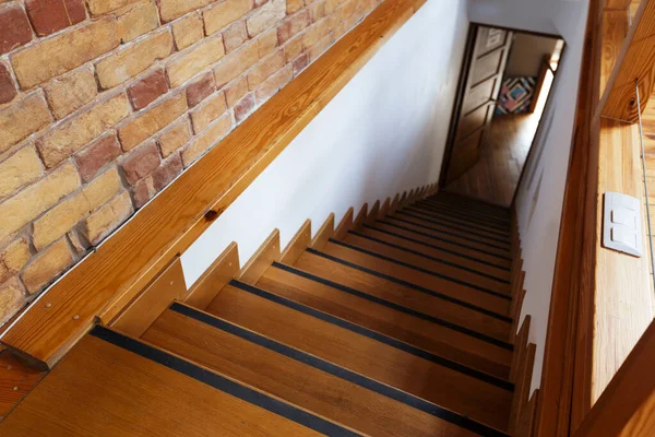 Wooden staircase in coworking space, top view — Stock Photo, Image
