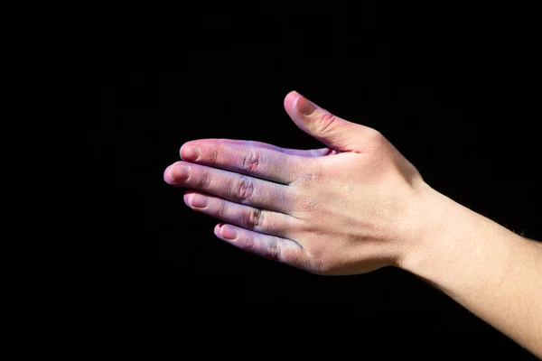 Mãos manchadas com tinta roxa. Festival indiano — Fotografia de Stock