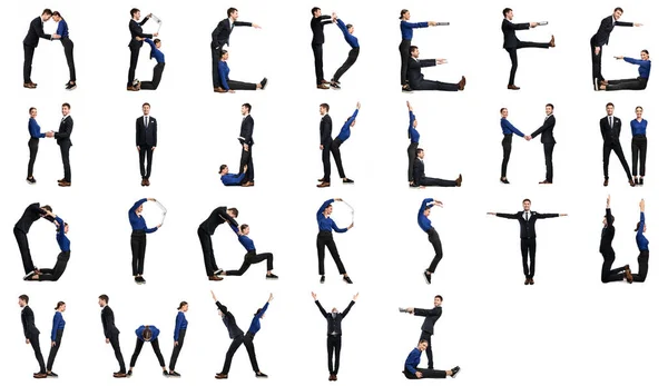 Groep mensen vormt Engels alfabet in de studio — Stockfoto