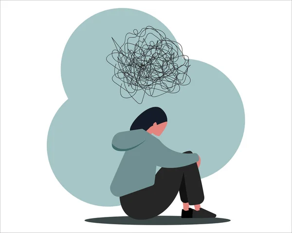 Schluss mit Cybermobbing. Depressives Mädchen, das unter Online-Belästigung leidet, isolierte Vektorillustration in flachem Stil — Stockvektor