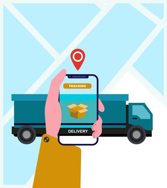 Man choosing location on cell phone for getting his order — Stock Vector