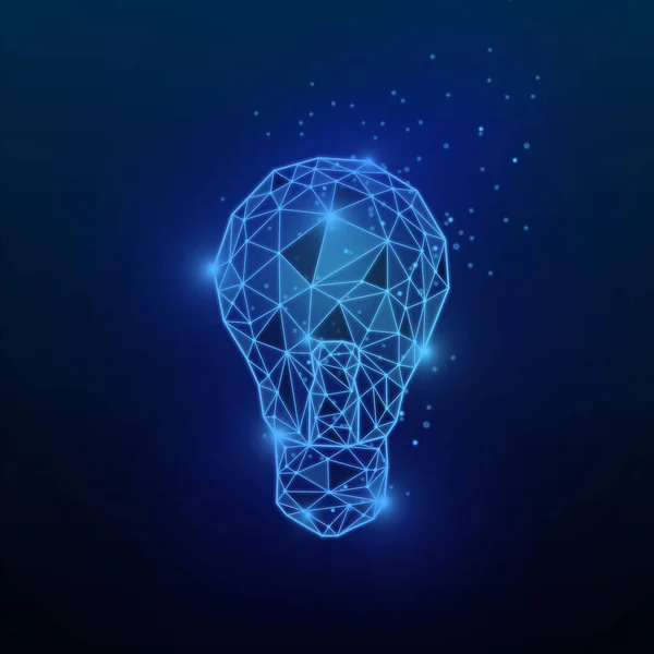 Idea imprenditoriale creativa. Illustrazione con lampadina poligonale incandescente su sfondo blu — Foto Stock