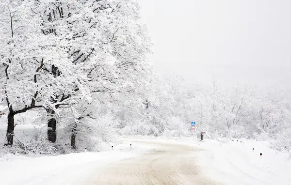 冬天，下雪天在路上 — 图库照片