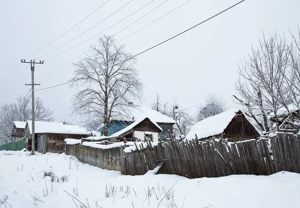 A winter morning in the mountain village Mezmay — Stock Photo, Image
