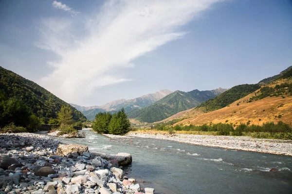 Beau paysage avec une rivière et des montagnes en Géorgie — Photo