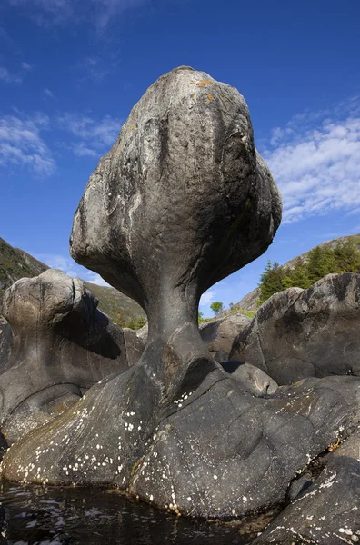 Kannesteinen石碑坐落在挪威的弧形海岸上 — 图库照片