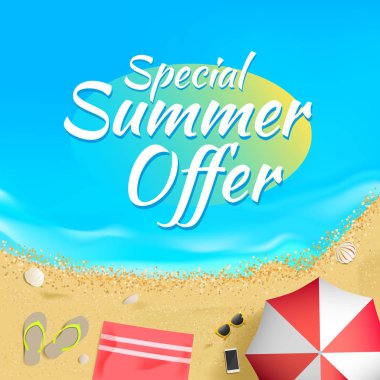 Özel yaz teklif etiket Beach illüstrasyon
