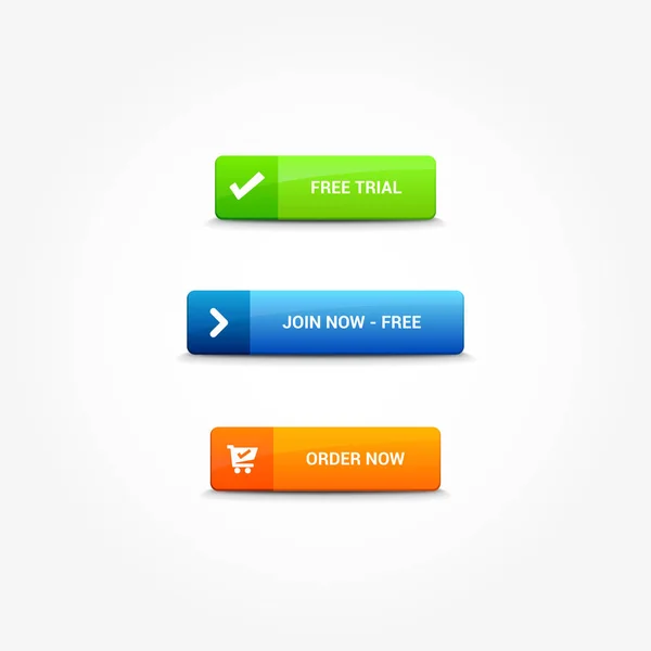 Teste gratuito, Inscreva-se agora gratuitamente & Encomende agora Botões — Vetor de Stock