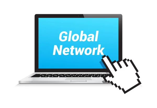 Globaler Netzwerk-Laptop-Handzeiger — Stockvektor