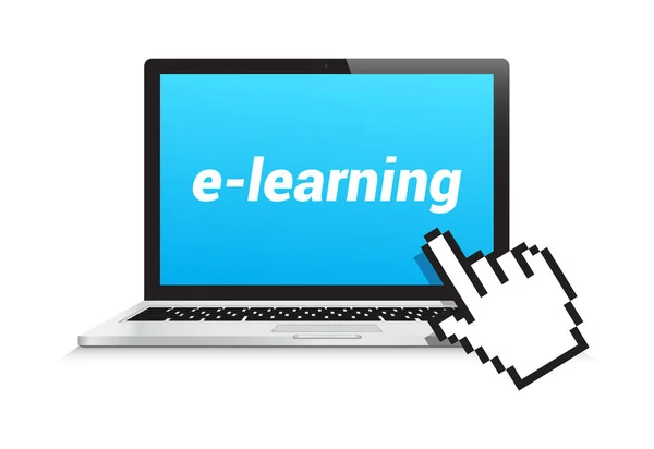 Pointeur de main d'ordinateur portable E-Learning — Image vectorielle