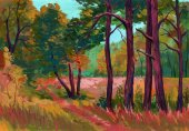 Картина, постер, плакат, фотообои "beautiful bright painted colors of a park landscape with trees and grass", артикул 135050324