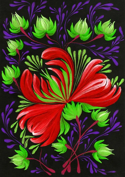 isolated decorative bright painted flowers gouache paints