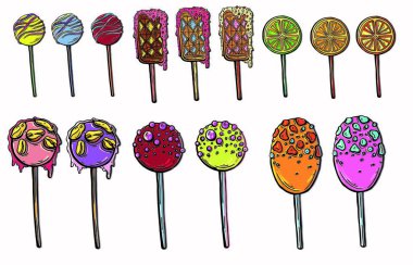 set of sweets, caramels, candy on a stick