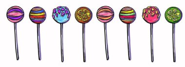 set of sweets, caramels, candy on a stick