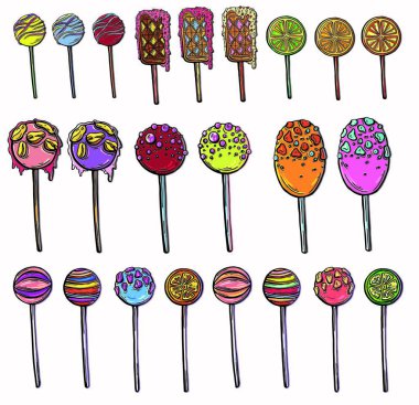 set of sweets, caramels, candy on a stick