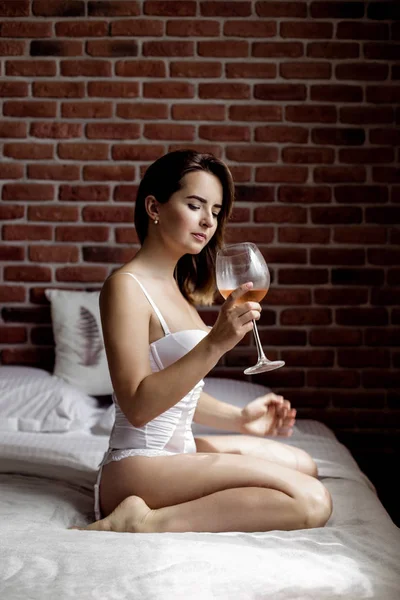young woman with wine