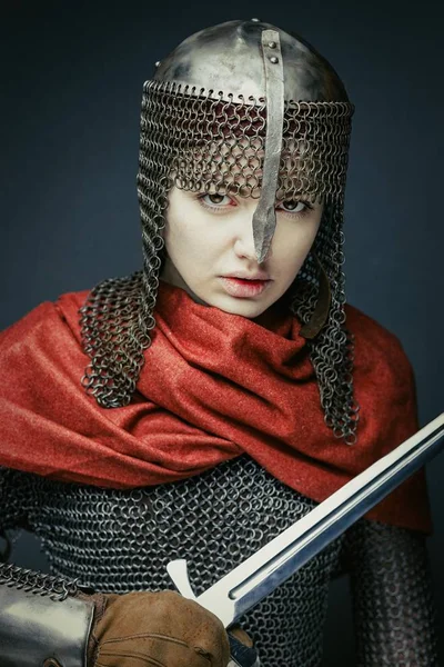 Woman in knight armour — Stock Photo, Image