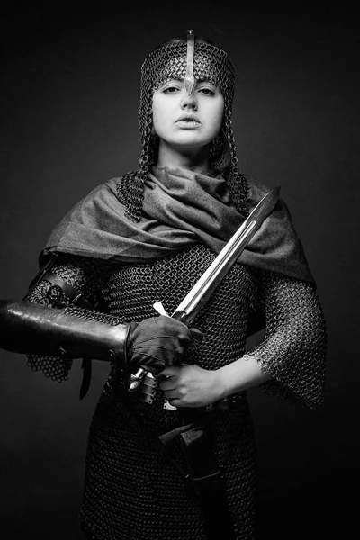 Woman in knight armour — Stock Photo, Image