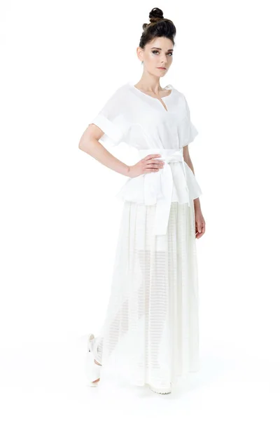 우아한 흰 드레스 여자 — 스톡 사진