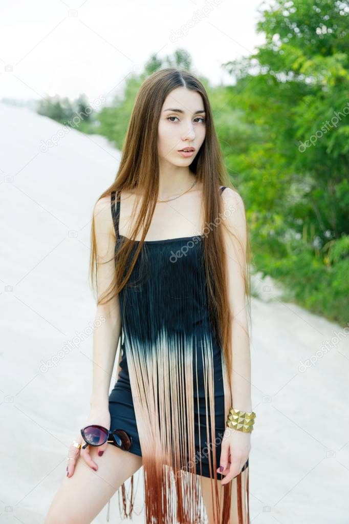 young woman in stylish dress