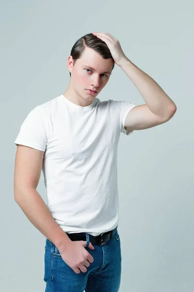 Studio Shot Handsome Young Man Posing — Stock Photo, Image