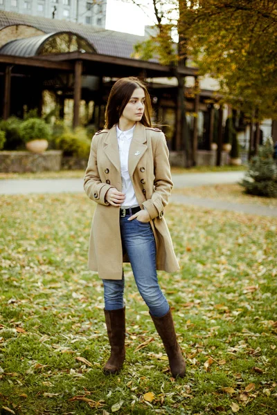 Attractive Young Woman Posing Autumnal Park — Stock Photo, Image