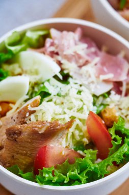 Etli taze tatsty salata görünümünü yakın çekim 