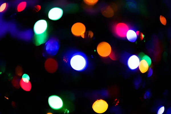 Efeito Embaçado Abstrato Closeup Iluminado Luzes Natal Emaranhadas — Fotografia de Stock