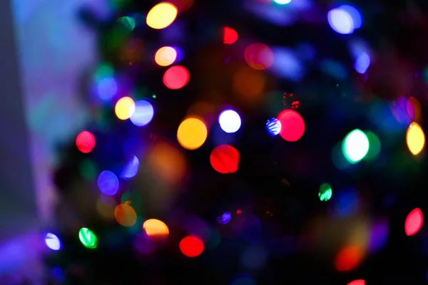 Efeito Embaçado Abstrato Closeup Iluminado Luzes Natal Emaranhadas — Fotografia de Stock