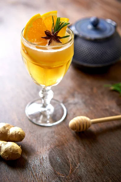 Vue Rapprochée Cocktail Agrumes Frais Aux Épices — Photo