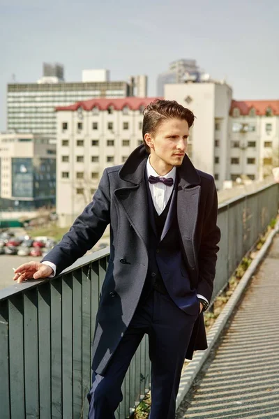 Stylish Handsome Young Man Posing Street — Stock Photo, Image