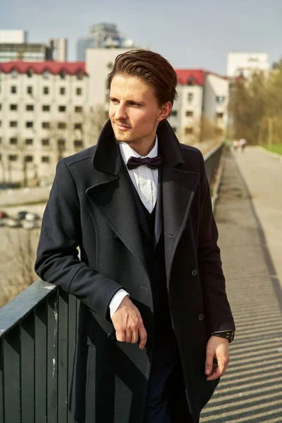 Stylish Handsome Young Man Posing Street — Stock Photo, Image