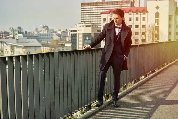 Stylish Handsome Young Man Posing Street — Stock Photo, Image