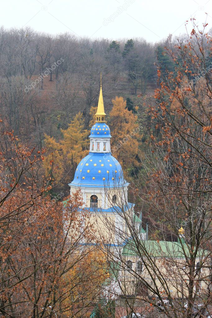 Vydubitsky monastery in autumn Kiev