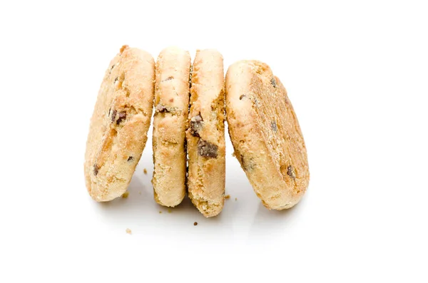 Στοίβα των cookies, μπισκότα με τσιπ σοκολάτας σε λευκό φόντο — Φωτογραφία Αρχείου